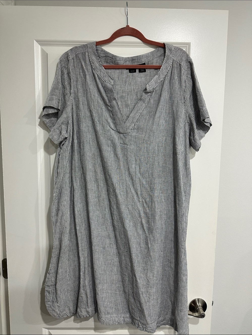 Tahari Gray & White Pinstripe Midi Dress